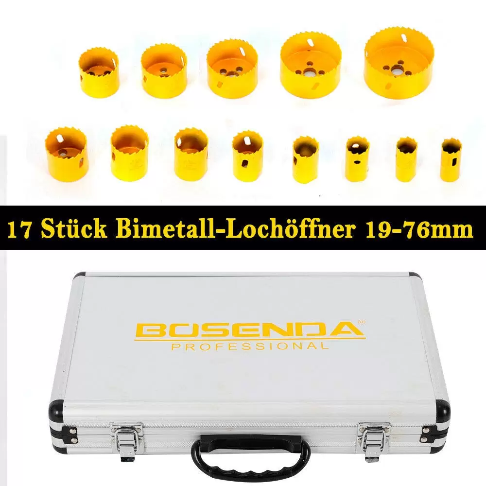 Lochsägen-Kit 17x Bimetall Dosenbohrer Bohrkronen HSS Lochsäge Drill Werkzeug