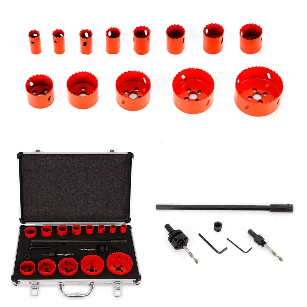 17-tlg 19-76mm HSS Lochsäge Set Metall Dosenbohrer Bohrkronen Satz Lochkreissäge mit Koffer