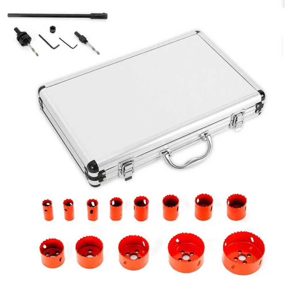 17-tlg 19-76mm HSS Lochsäge Set Metall Dosenbohrer Bohrkronen Satz Lochkreissäge mit Koffer