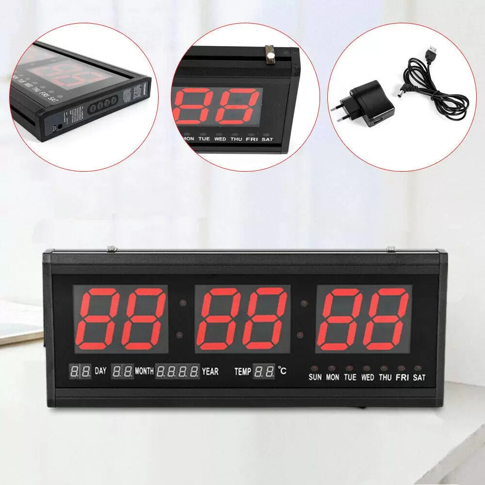 3-Zoll-LED-Wanduhr Digital LED Wanduhr mit Kalender Datum Temperatur Uhr 24-Stunden-Anzeige