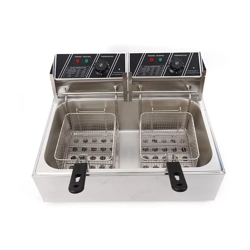 12L 2500W Fritteusen für Pommes Frites Hühnchen Restaurant Home Kitchen, Edelstahl Kaltzonen Doppelfritteuse