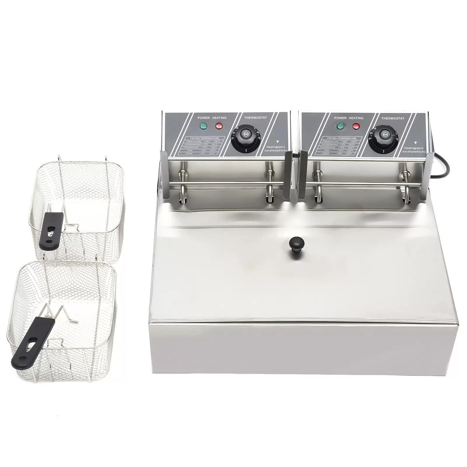 12L 2500W Fritteusen für Pommes Frites Hühnchen Restaurant Home Kitchen, Edelstahl Kaltzonen Doppelfritteuse