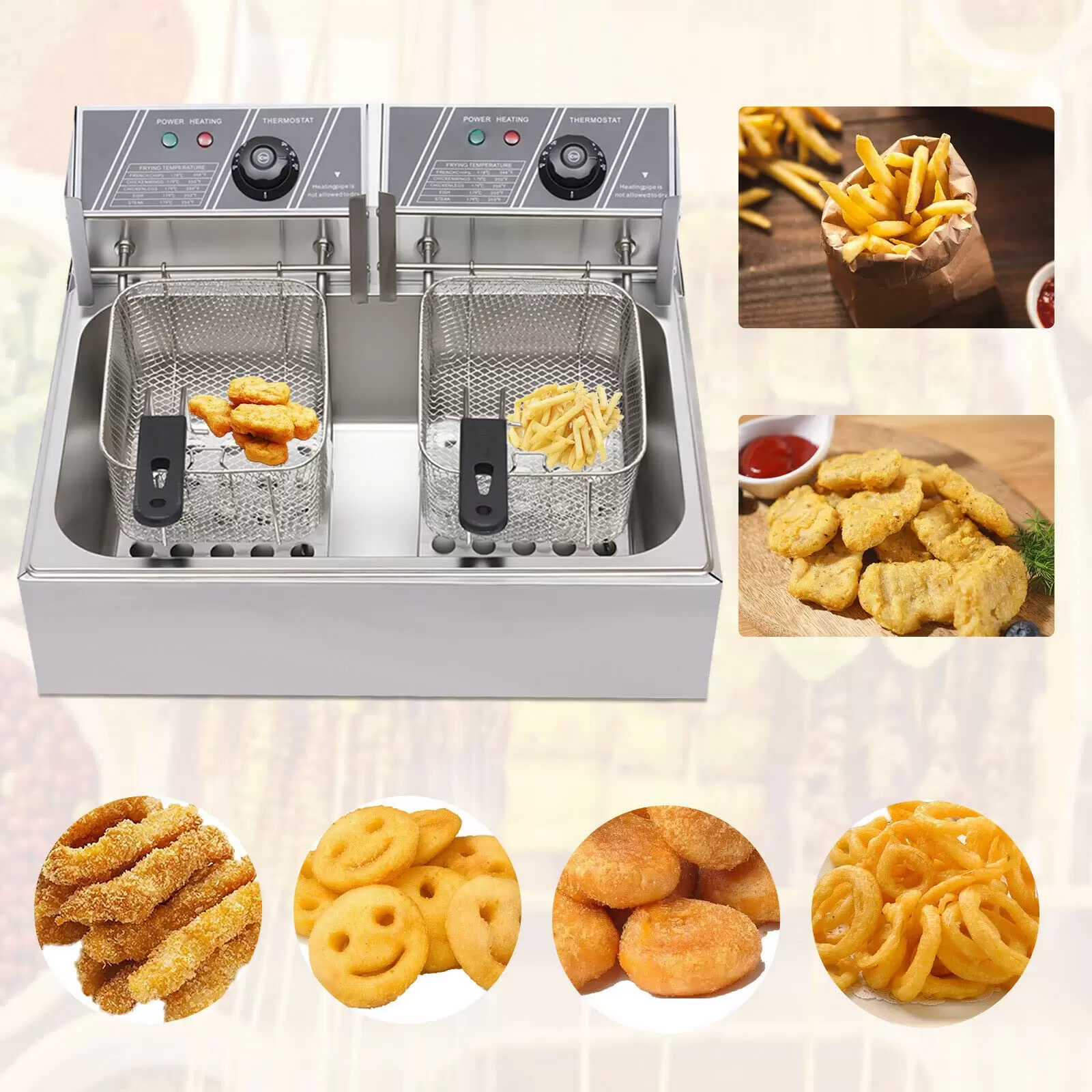 12L 2500W Fritteusen für Pommes Frites Hühnchen Restaurant Home Kitchen, Edelstahl Kaltzonen Doppelfritteuse 12L 2500W Fritteusen für Pommes Frites Hühnchen Restaurant Home Kitchen, Edelstahl Kaltzonen Doppelfritteuse