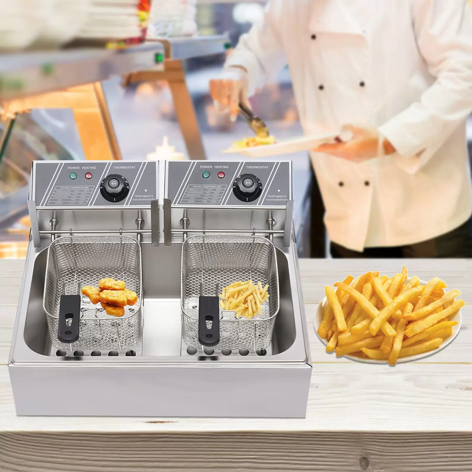 12L 2500W Fritteusen für Pommes Frites Hühnchen Restaurant Home Kitchen, Edelstahl Kaltzonen Doppelfritteuse 12L 2500W Fritteusen für Pommes Frites Hühnchen Restaurant Home Kitchen, Edelstahl Kaltzonen Doppelfritteuse