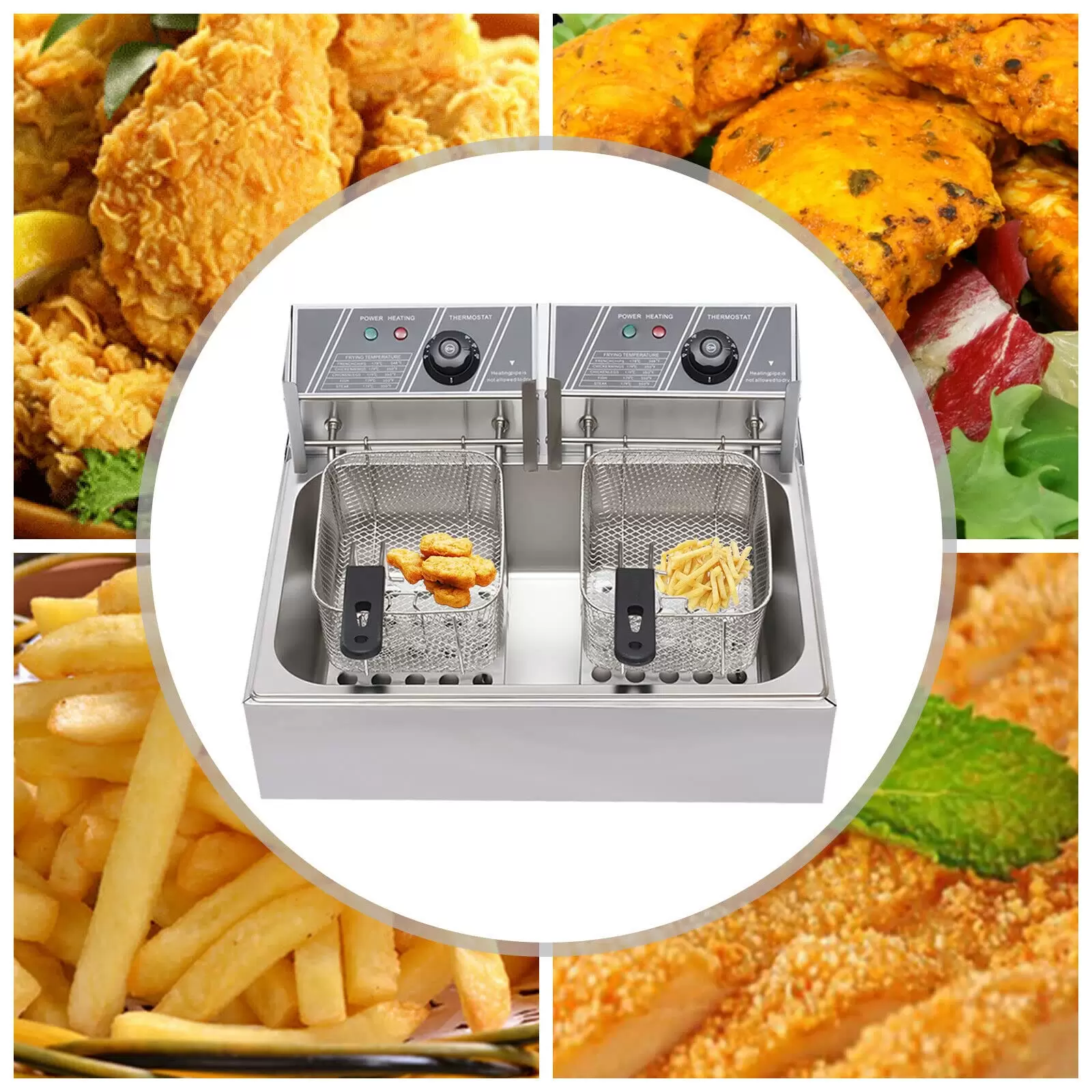 12L 2500W Fritteusen für Pommes Frites Hühnchen Restaurant Home Kitchen, Edelstahl Kaltzonen Doppelfritteuse 12L 2500W Fritteusen für Pommes Frites Hühnchen Restaurant Home Kitchen, Edelstahl Kaltzonen Doppelfritteuse