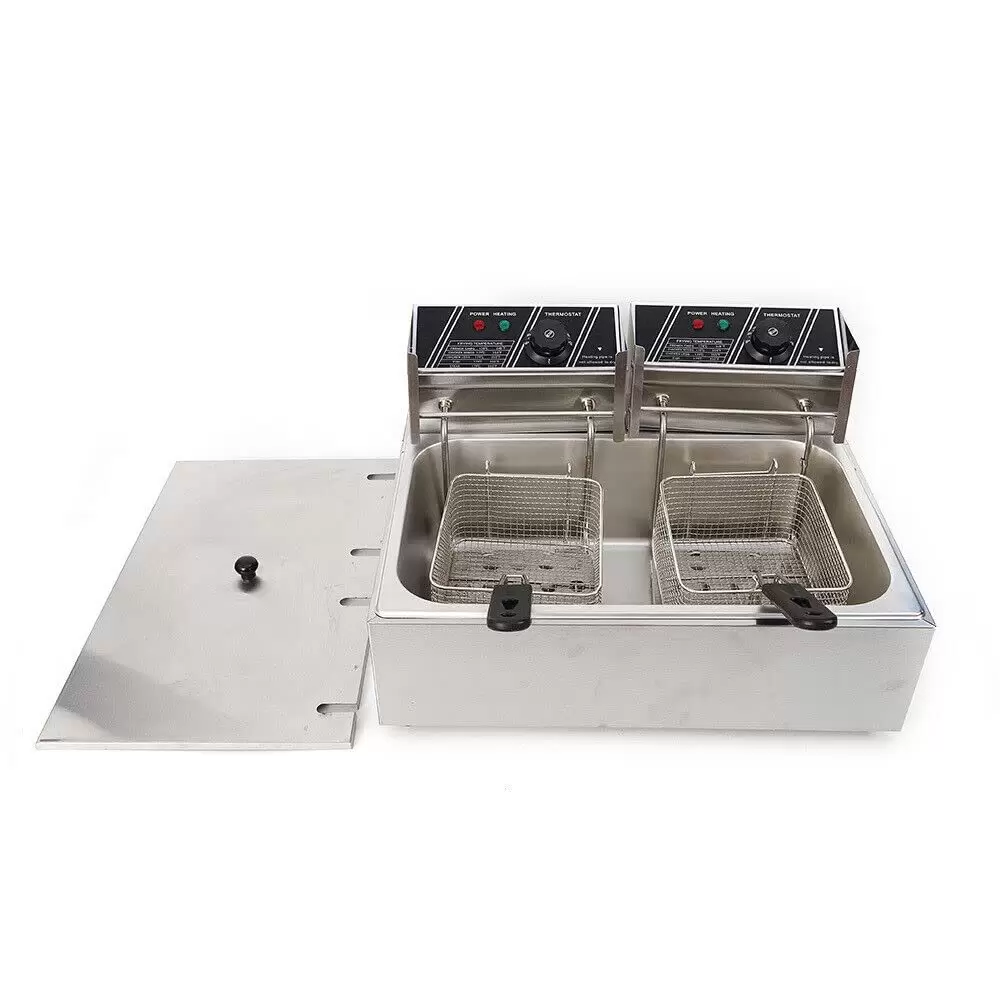 12L 2500W Fritteusen für Pommes Frites Hühnchen Restaurant Home Kitchen, Edelstahl Kaltzonen Doppelfritteuse 12L 2500W Fritteusen für Pommes Frites Hühnchen Restaurant Home Kitchen, Edelstahl Kaltzonen Doppelfritteuse