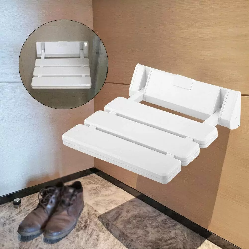 CNCEST Wandmontage Duschsitz Duschklappsitz Klappsitz Hocker bis 130kg Badestuhl Duschhocker Weiß