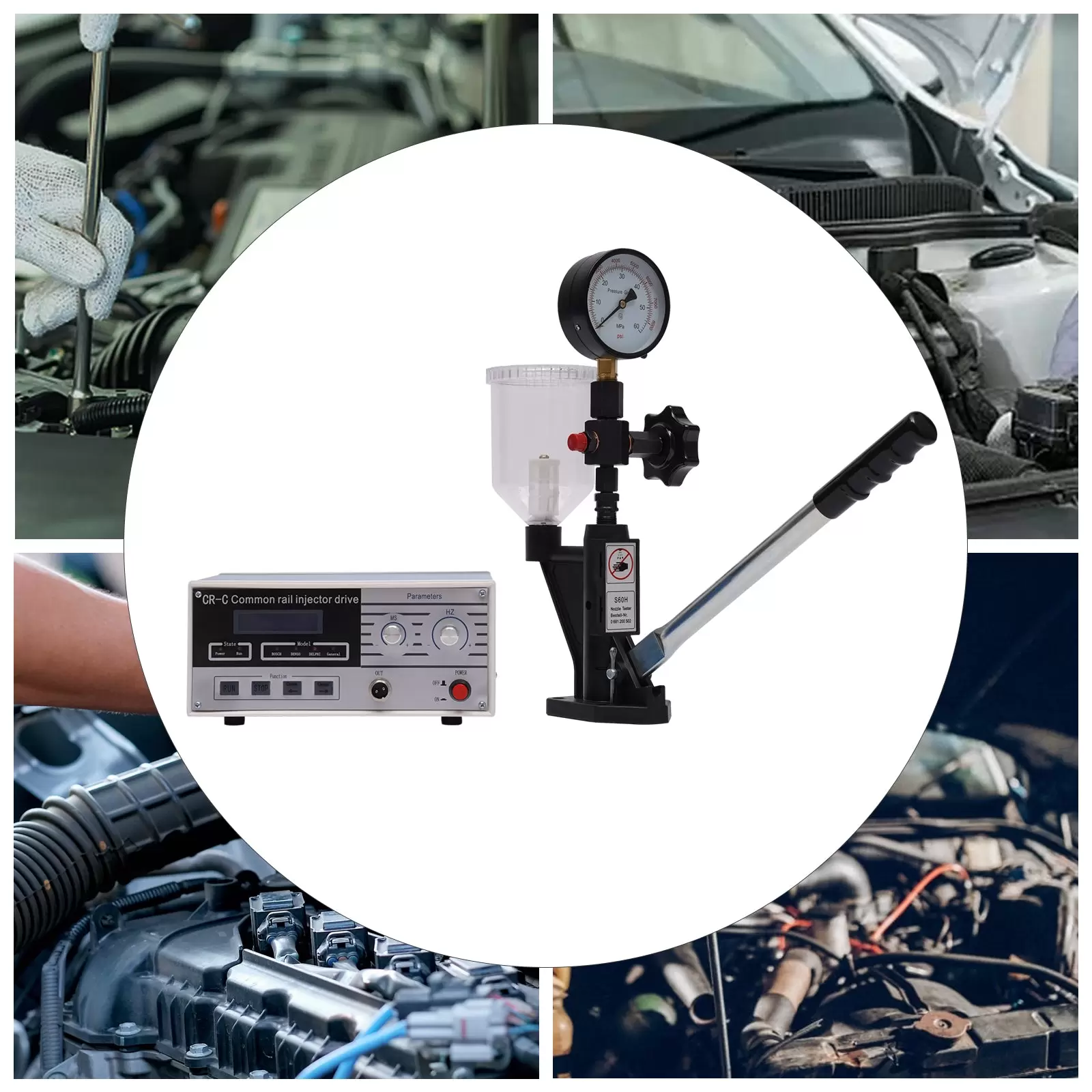 Diesel-Düsen-Injektor-Tester,600 bar Injektor-Tester, Multifunktionale Common-Rail-Diesel-Injektor-Testkits CR-C + Düsenvalidator S60H