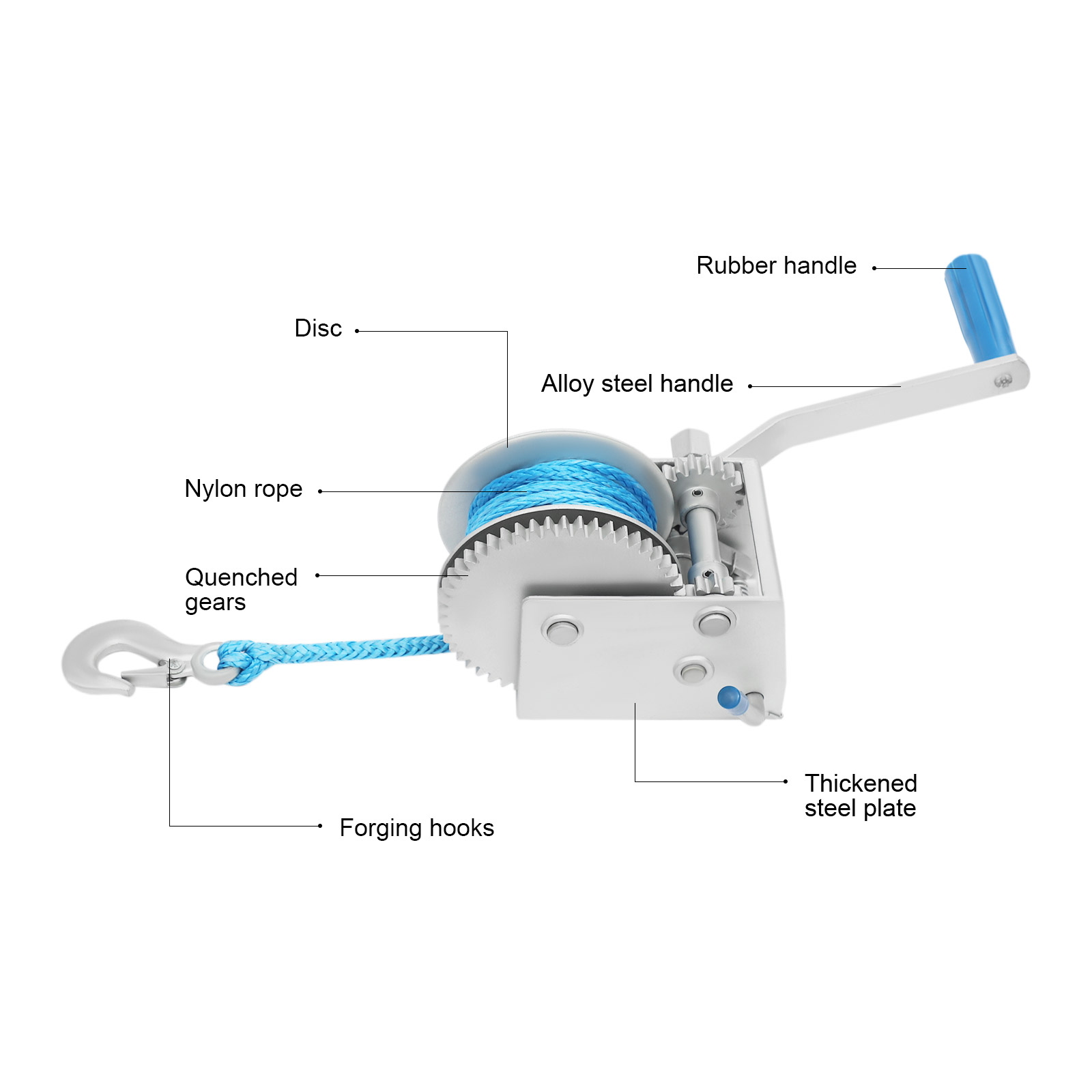 Hand Winch, Hand Winch with 3 Gear Ratios, 4500 lbs Hand Winch with Locking Function
