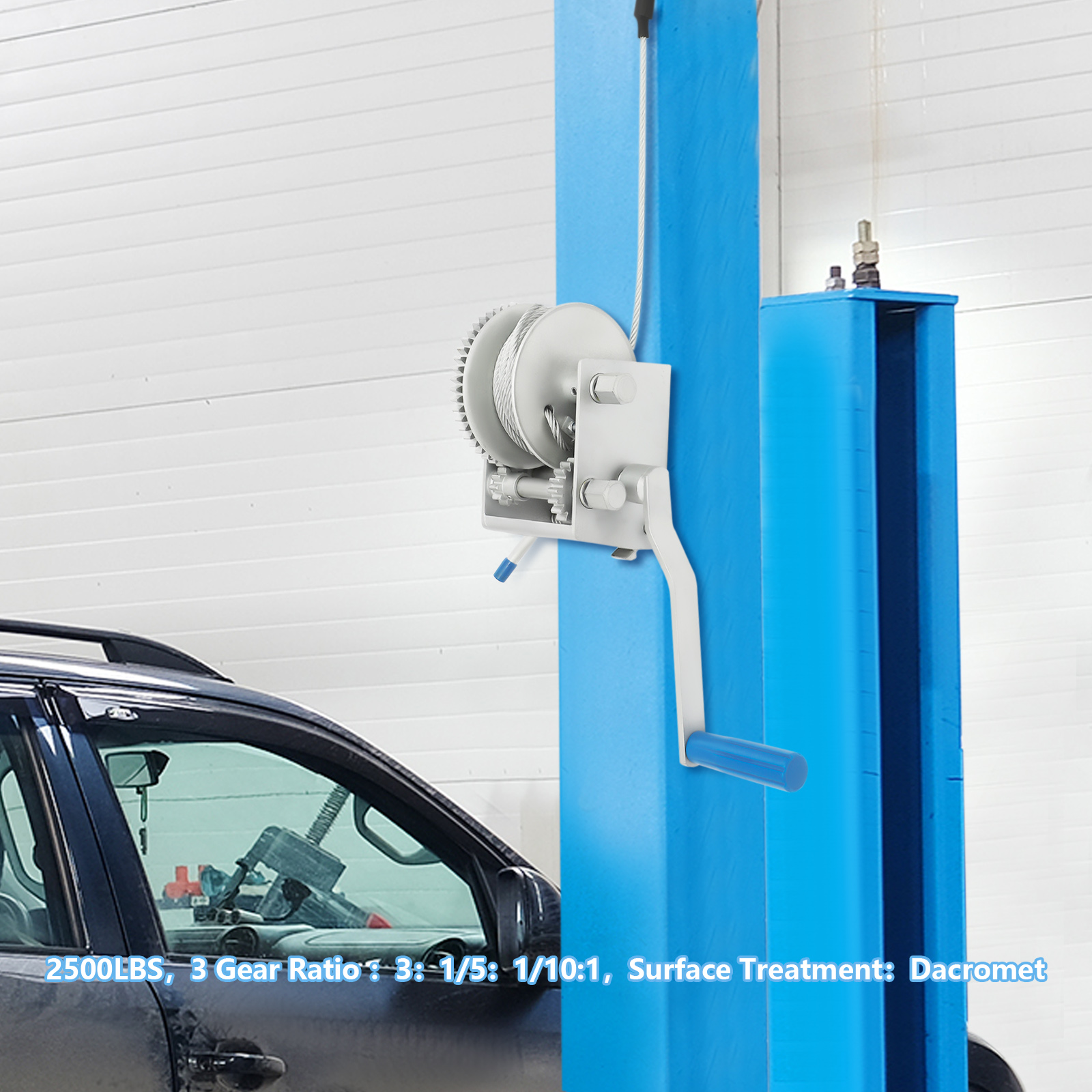 Hand Winch, Hand Winch with 3 Gear Ratios, 2500 lbs Hand Winch with Locking Function