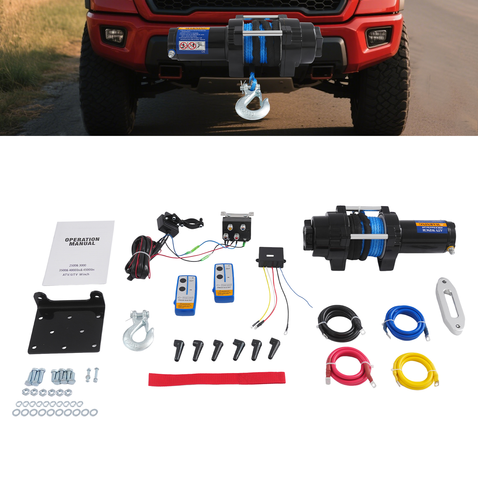 Electric Winch, 4500 lb Electric Winch with Locking Function, Electric Winch for ATV UTV SUV Pickup Off-road Vehicle