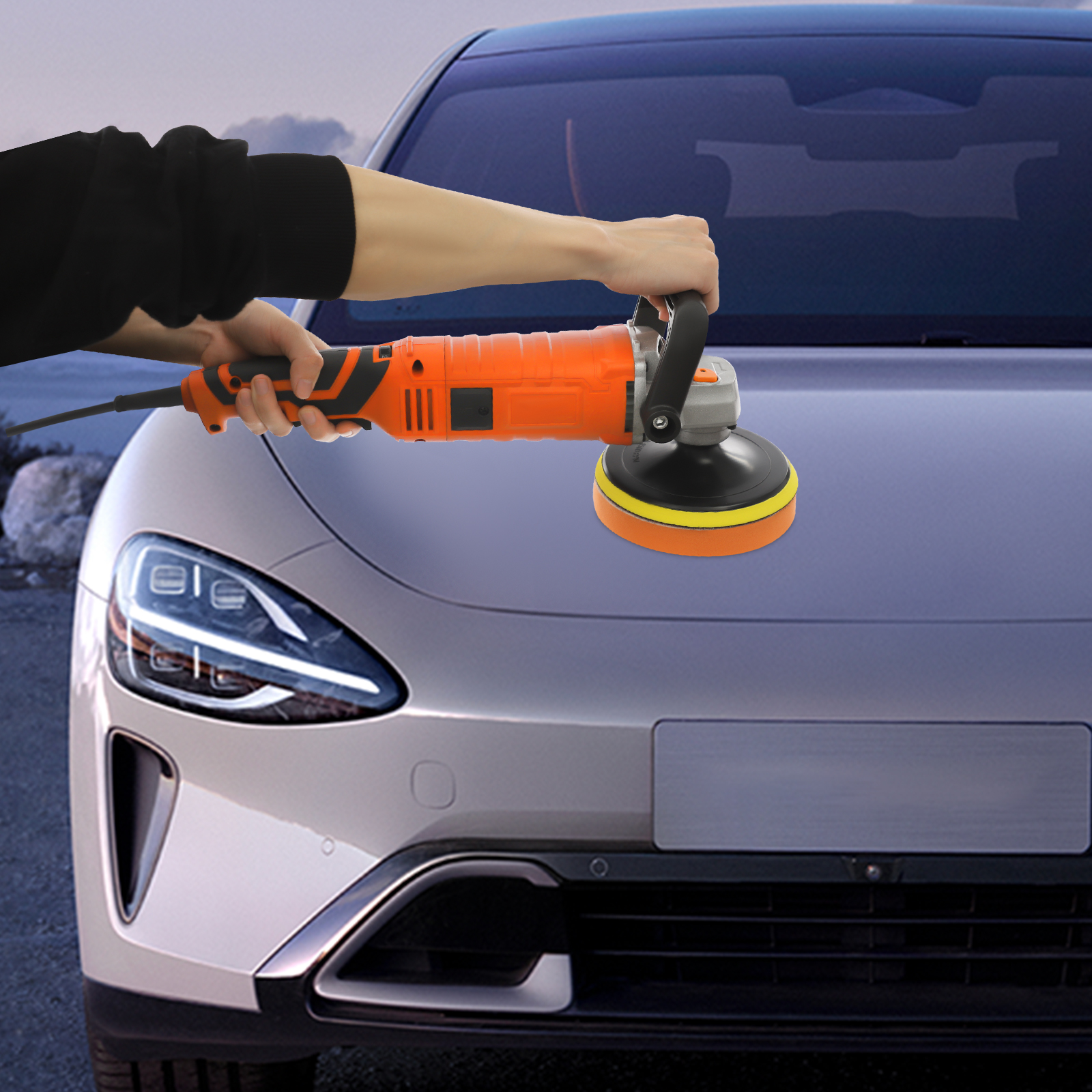 Car Polishing Machine, Car Polishing Machine Set with 7 Variable Speeds, Household Polishing Machine - Orange