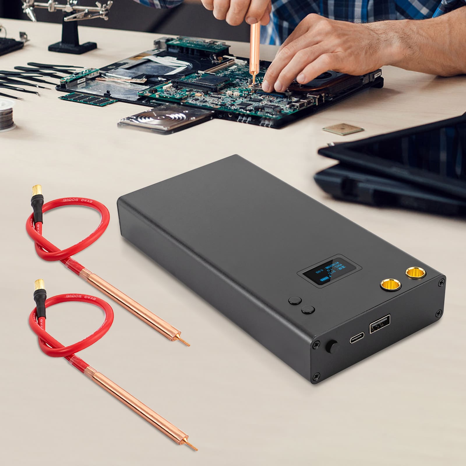 Punktschweißgerät mit 11000mAh Akku, Mini Punktschweißmaschine 5m, 8 Geschwindigkeiten einstellbar, Tragbare Punktschweißmaschine mit LCD-Display Punktschweißgerät mit 11000mAh Akku, Mini Punktschweißmaschine 5m, 8 Geschwindigkeiten einstellbar, Tragbare Punktschweißmaschine mit LCD-Display