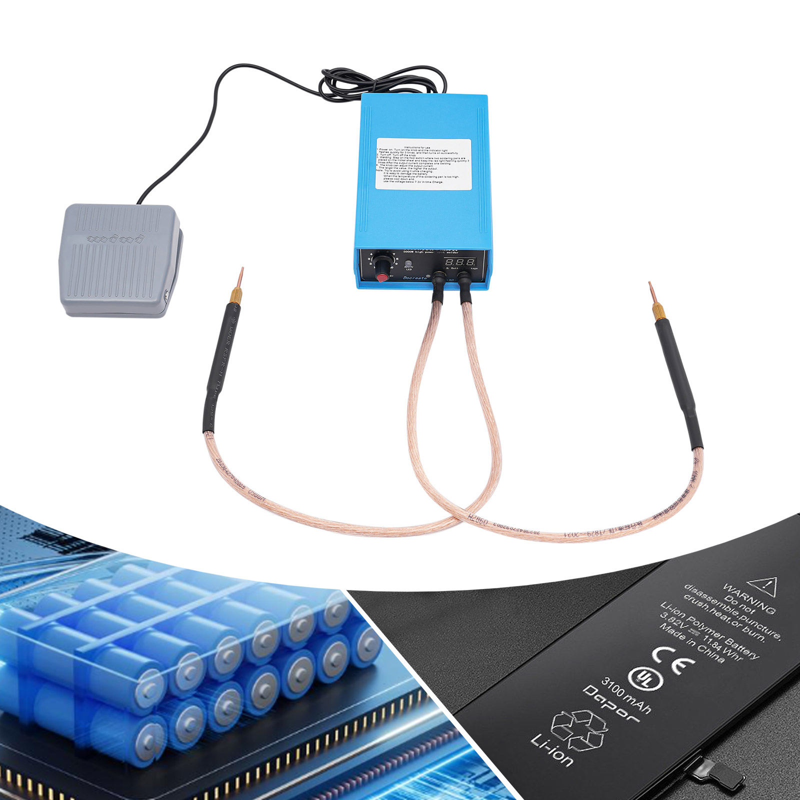 CNCEST 5000W Automatik- und Fußpedal-Punktschweißgerät mit 9 einstellbaren Geschwindigkeiten, Mini-Akkupunktschweißgerät mit Nickelblech CNCEST 5000W Automatik- und Fußpedal-Punktschweißgerät mit 9 einstellbaren Geschwindigkeiten, Mini-Akkupunktschweißgerät mit Nickelblech