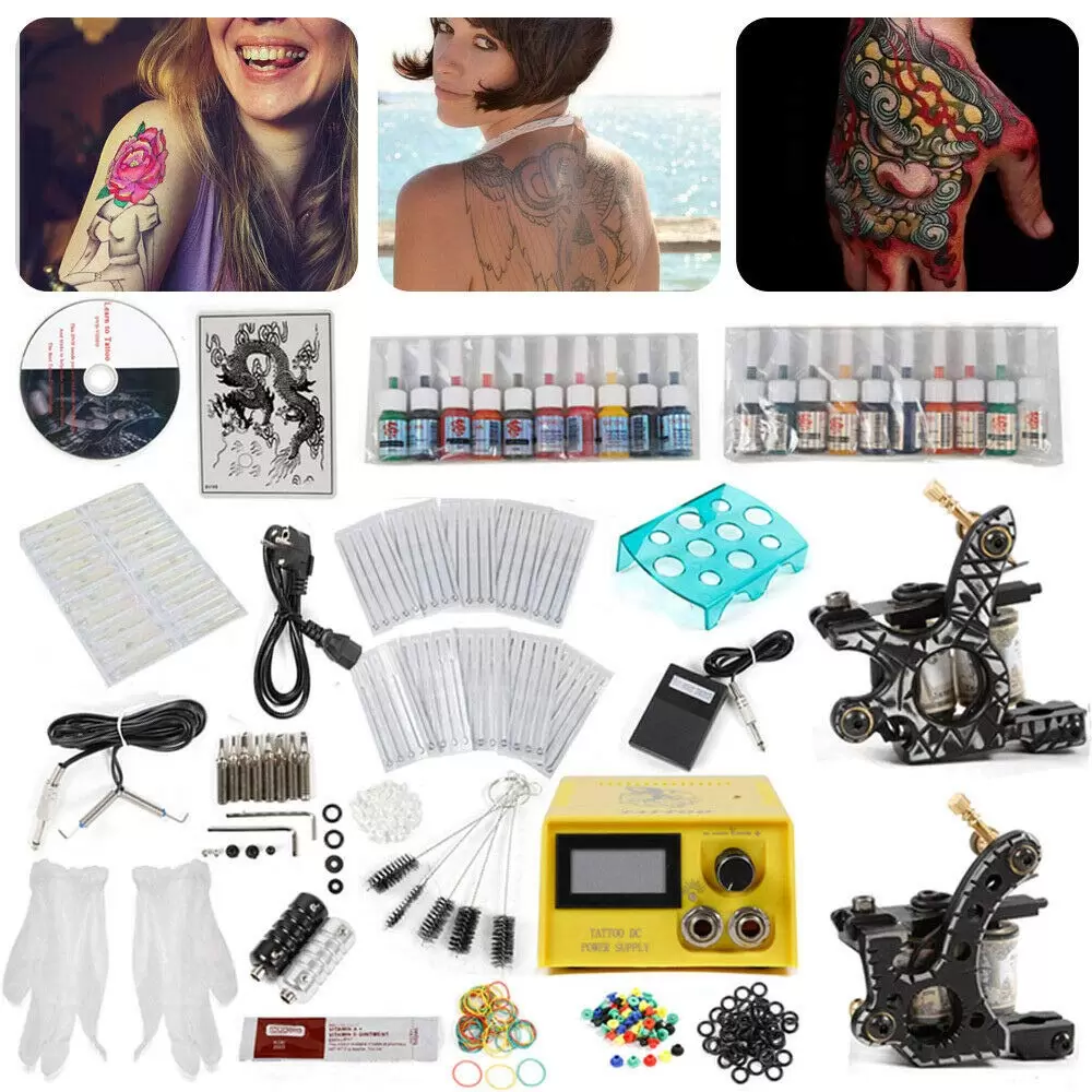 CNCEST 2 Tattoomaschine 20 Farben Netzgerät 50 Nadeln Komplettset