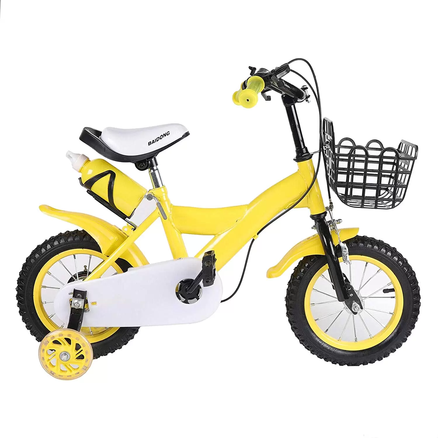12 Zoll Gelb Kinderfahrrad mit Stützräder Korb Kinderrad Fahrrad