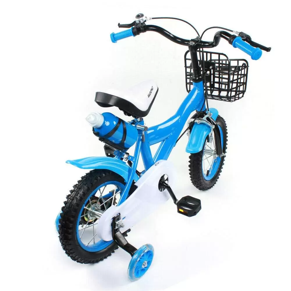 12" Fahrrad Kinderfahrrad mit Korb Stützräder Safety Anfänger Kinder Fahrrad blau