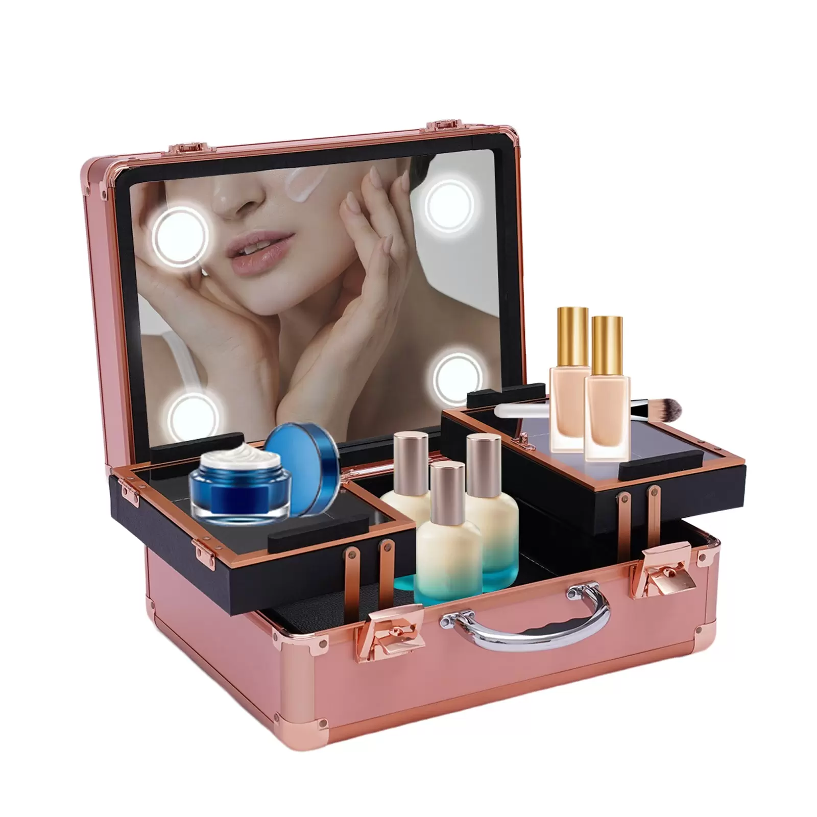 Kosmetikkoffer Make-up Koffer mit Spiegel für die Aufbewahrung von Kosmetika Wiederaufladbar