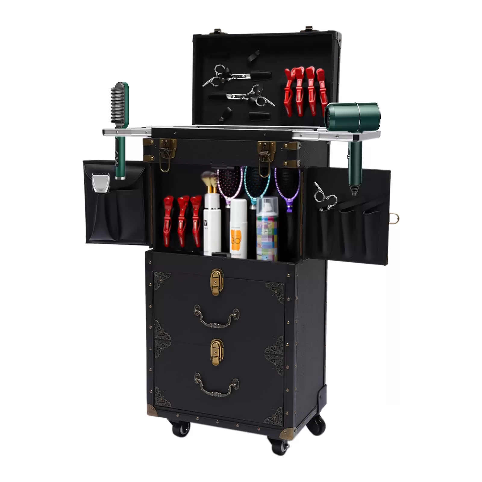 Rollende Abschließbare Make-up Kosmetikkoffer Trolley mit Haartrockner Halter