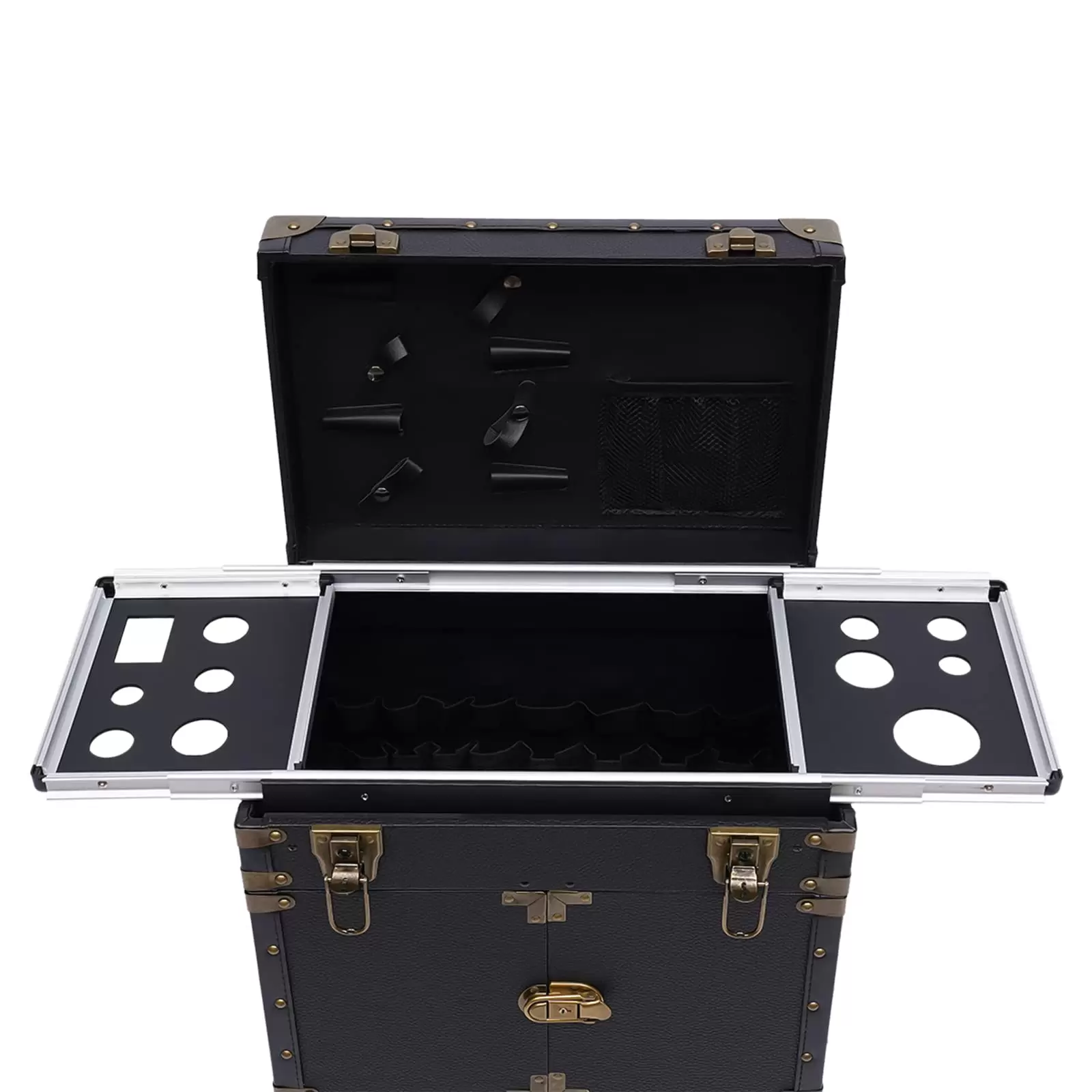 Rollende Abschließbare Make-up Kosmetikkoffer Trolley mit Haartrockner Halter Rollende Abschließbare Make-up Kosmetikkoffer Trolley mit Haartrockner Halter