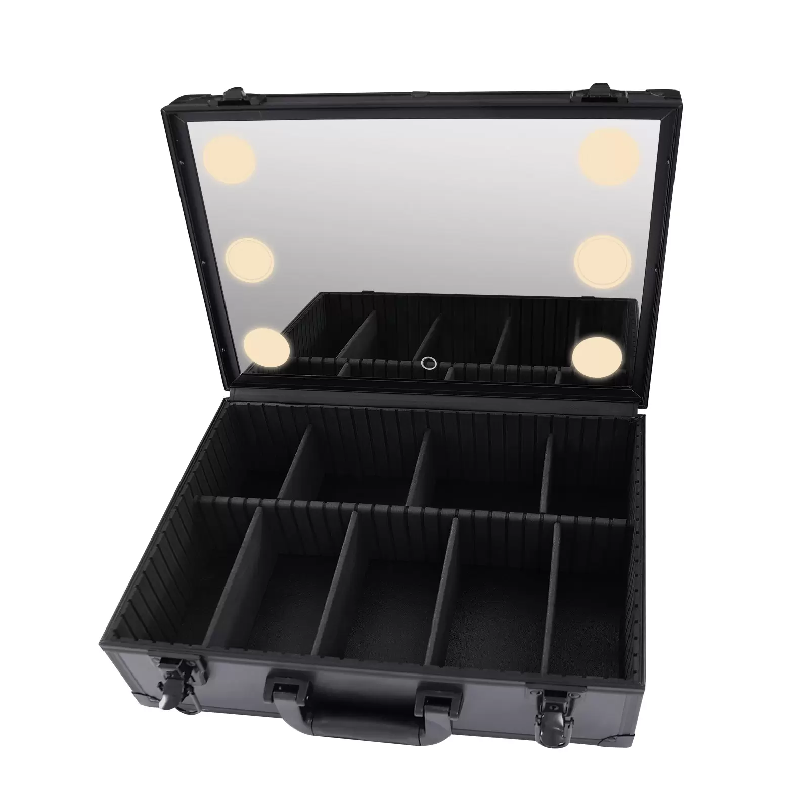 Schminkkoffer Mit Spiegel und Lichtern Cosmetic Organizer Box Kosmetiktasche Make-up Tragekoffer