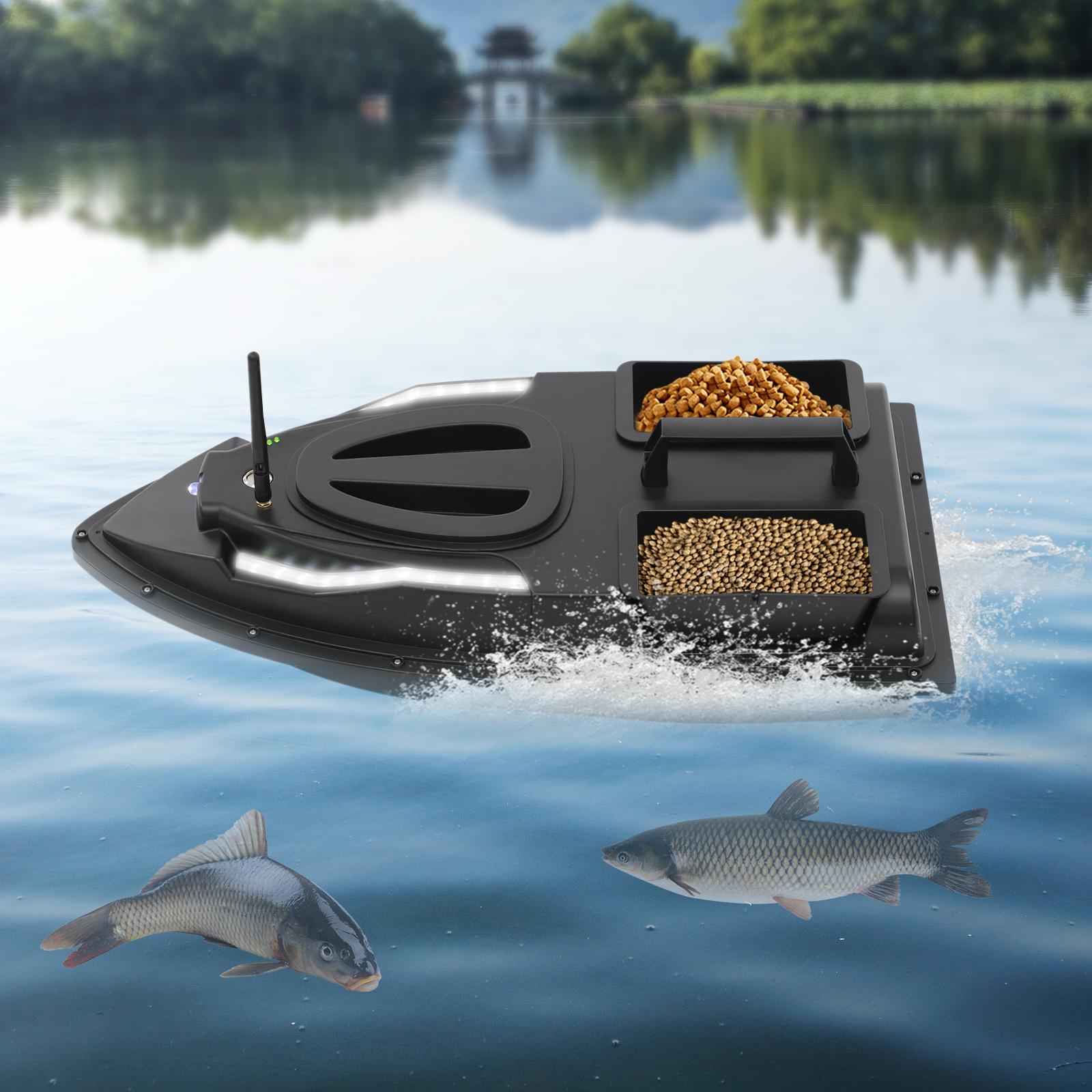 V700 Black Factory Edition zonder boottas Visvoerboot, Dubbele aas Hooper Voerboot, Voerboot voor vissen met afstandsbediening