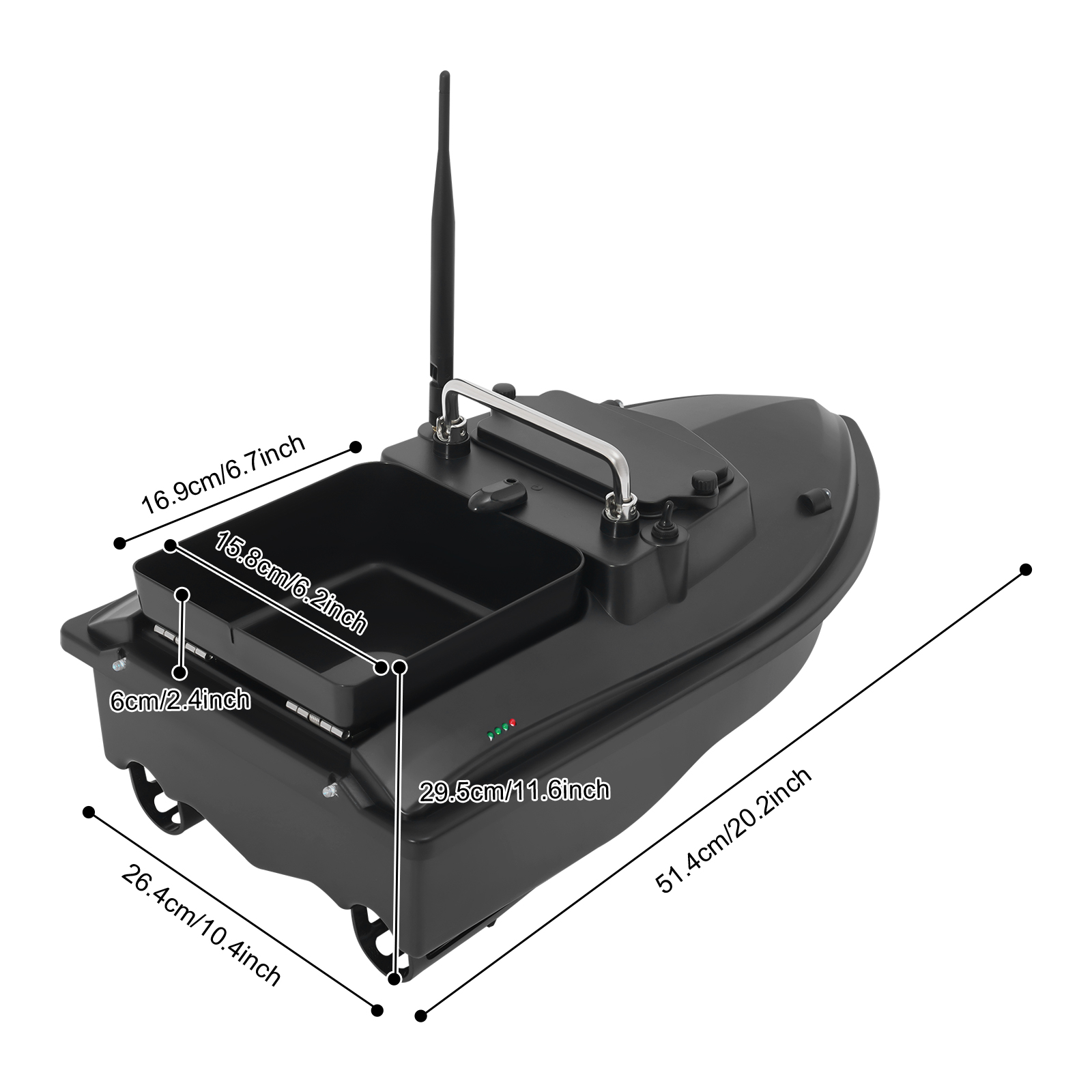 V050 Black Factory Edition con borsa + 2 batterie da 5200 mAh, barca da pesca con esche, barca da pesca con doppio gancio per esche, barca da pesca con esche e telecomando