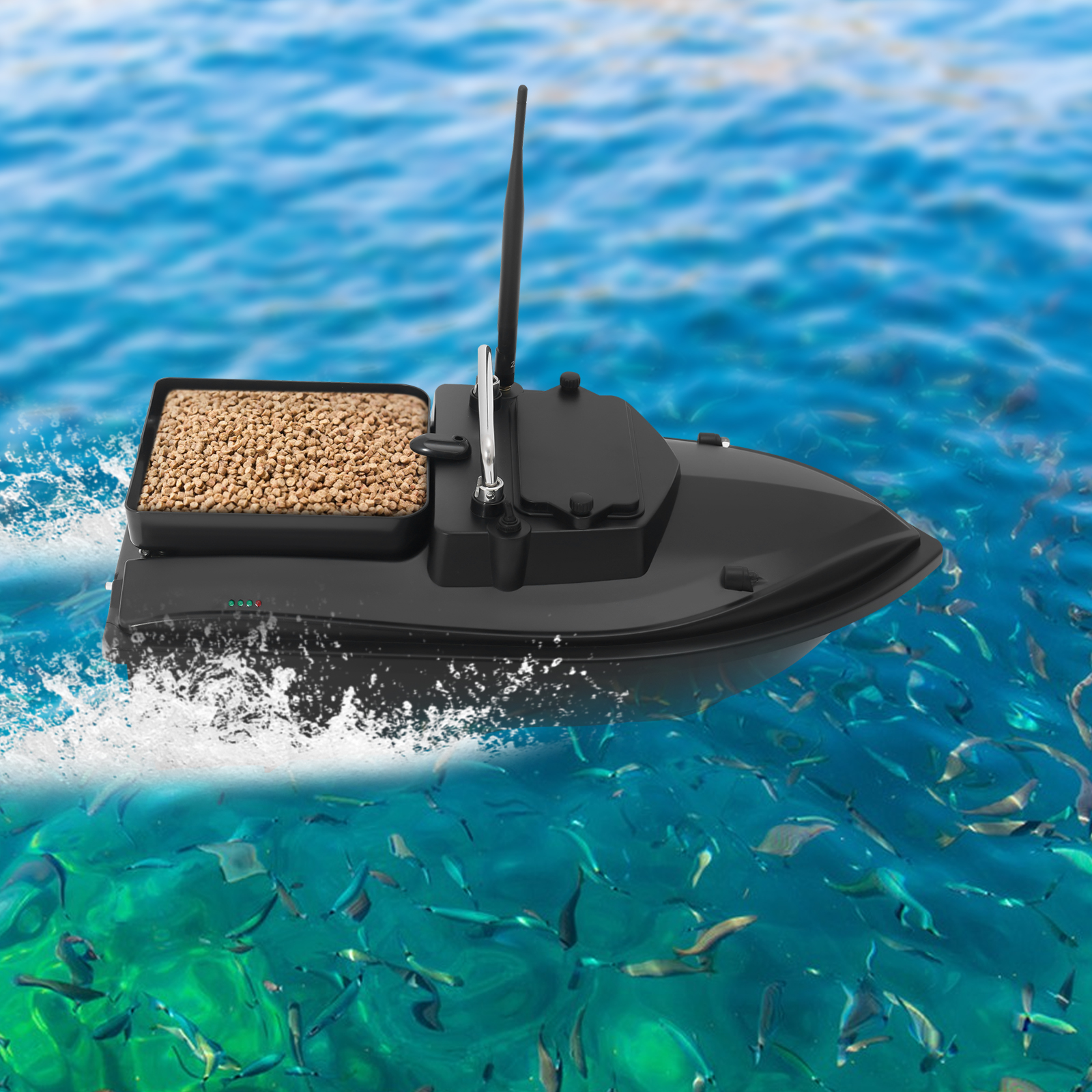 V050 Black Factory Edition con borsa + 2 batterie da 5200 mAh, barca da pesca con esche, barca da pesca con doppio gancio per esche, barca da pesca con esche e telecomando