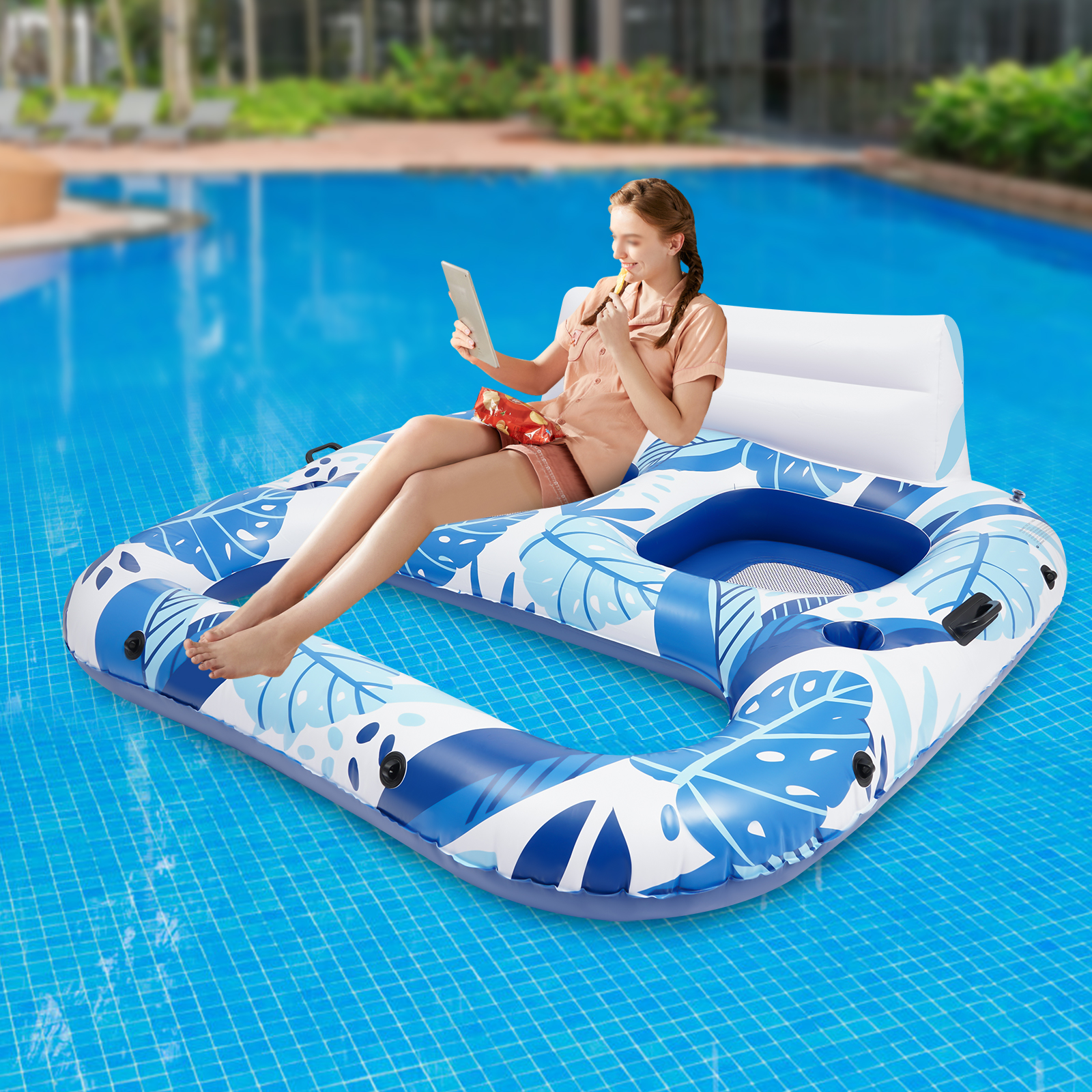 2 Person Inflatable Pool Lounger Float, Inflatable Swimming Pool Floats, Pool Floats for Summer Pool Party Beach Lake and Vacation
