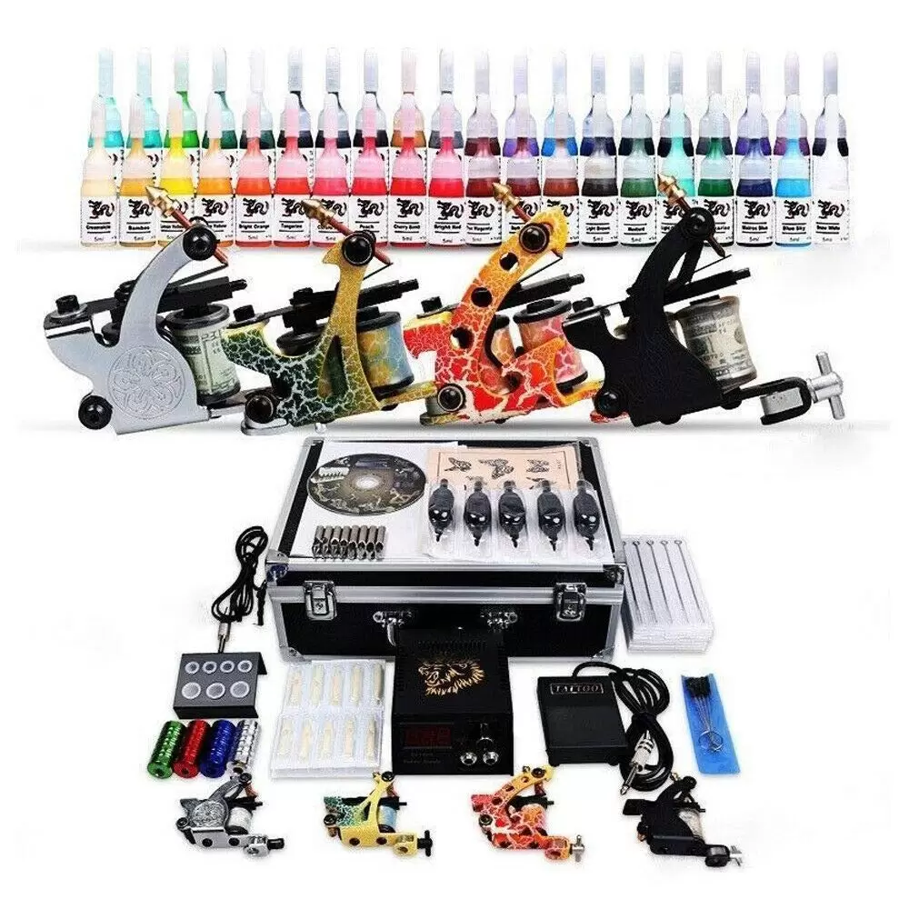 Tattoomaschine Maschine Set Komplett 4 Tattoomaschine Dual Power Supply 50 Tattoo Nadeln