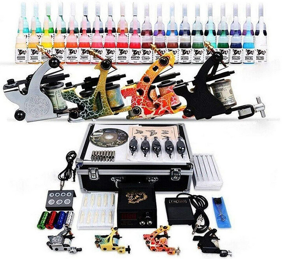 Tattoomaschine Maschine Set Komplett 4 Tattoomaschine Dual Power Supply 50 Tattoo Nadeln