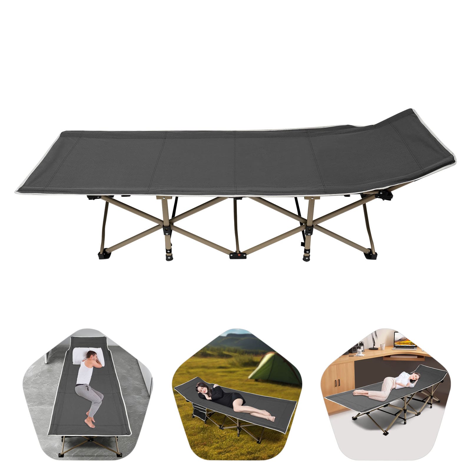 Campingbett - Reisebett - Faltbares Feldbett - für Campingwanderungen - Leichtes Schlafbett für den Außenbereich - mit Aufbewahrungstasche (Grau)