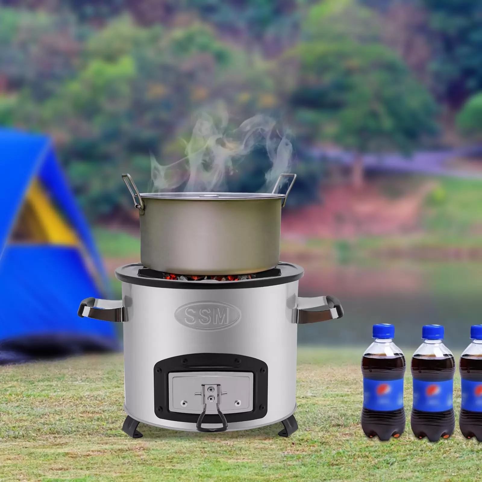 CNCEST Raketenofen Outdoor Tragbar Campingkocher Holzofen Einstellbare Feuerkraft Edelstahl