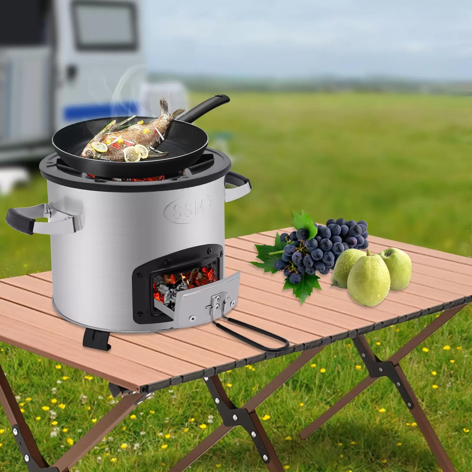 CNCEST Raketenofen Outdoor Tragbar Campingkocher Holzofen Einstellbare Feuerkraft Edelstahl