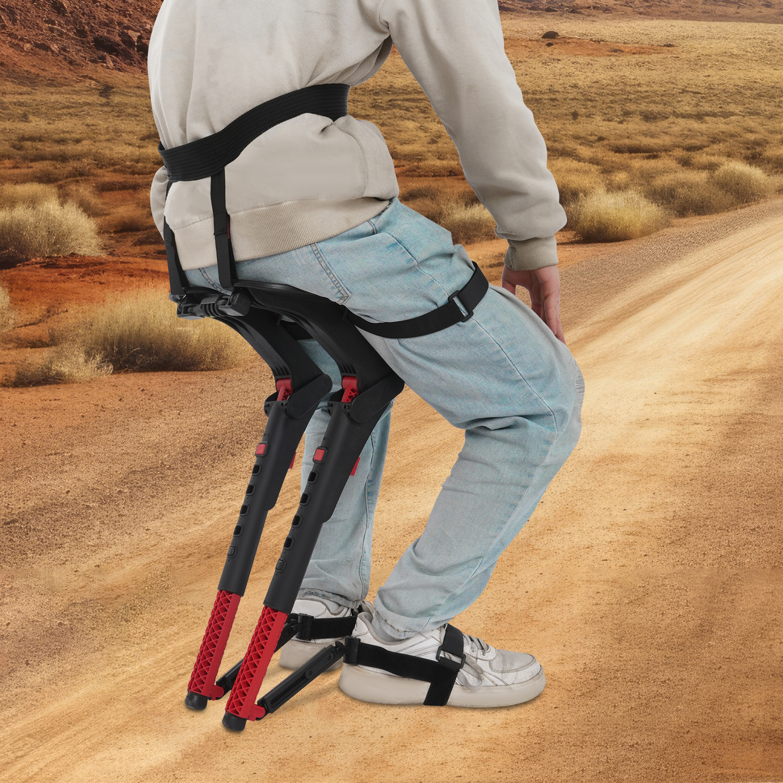 Tragbarer ergonomischer Beinstuhl, tragbarer Stuhl, Angelhocker für draußen – Schwarz und Rot