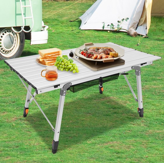 CNCEST Klappbarer Campingtisch klappbarer Tisch Höhenverstellung Silber