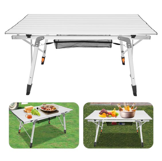 CNCEST Klappbarer Campingtisch klappbarer Tisch Höhenverstellung Silber CNCEST Klappbarer Campingtisch klappbarer Tisch Höhenverstellung Silber