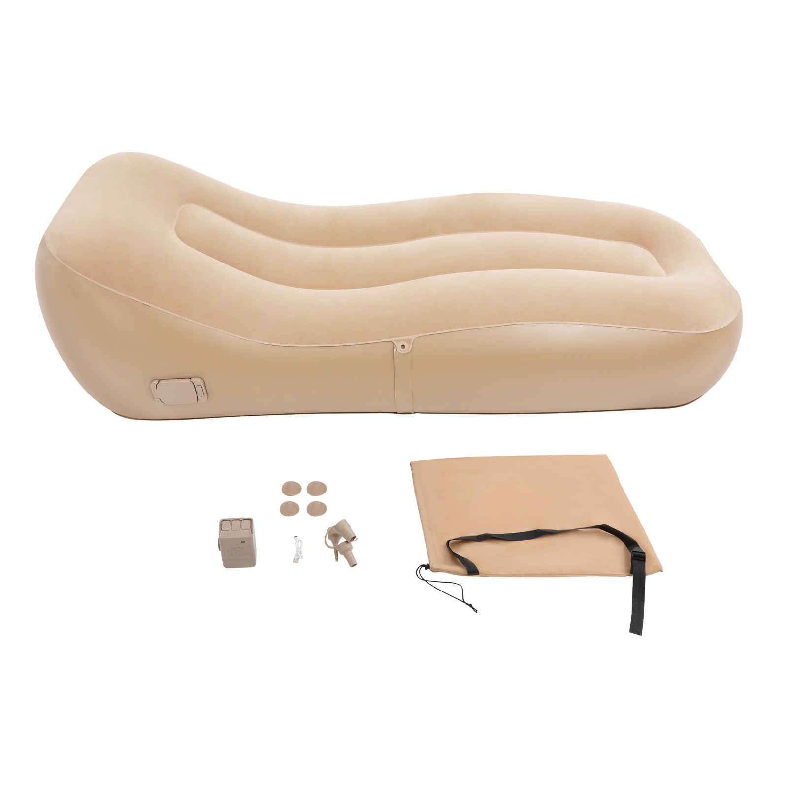 Khaki Inflatable Bed + Dual-purpose Square Electric Pump 180 x 76 x 55 cm Inflatable Sofa, Inflatable Couch Camping Sofa