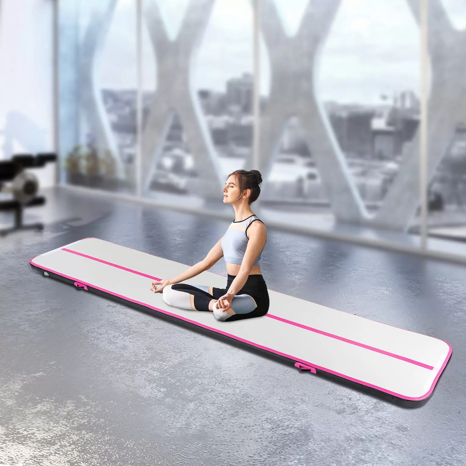 CNCEST 1*5m Gymnastikmatte, aufblasbare Gymnastikmatte mit Luftpumpe 4inches dicke PVC Tumbling Matte