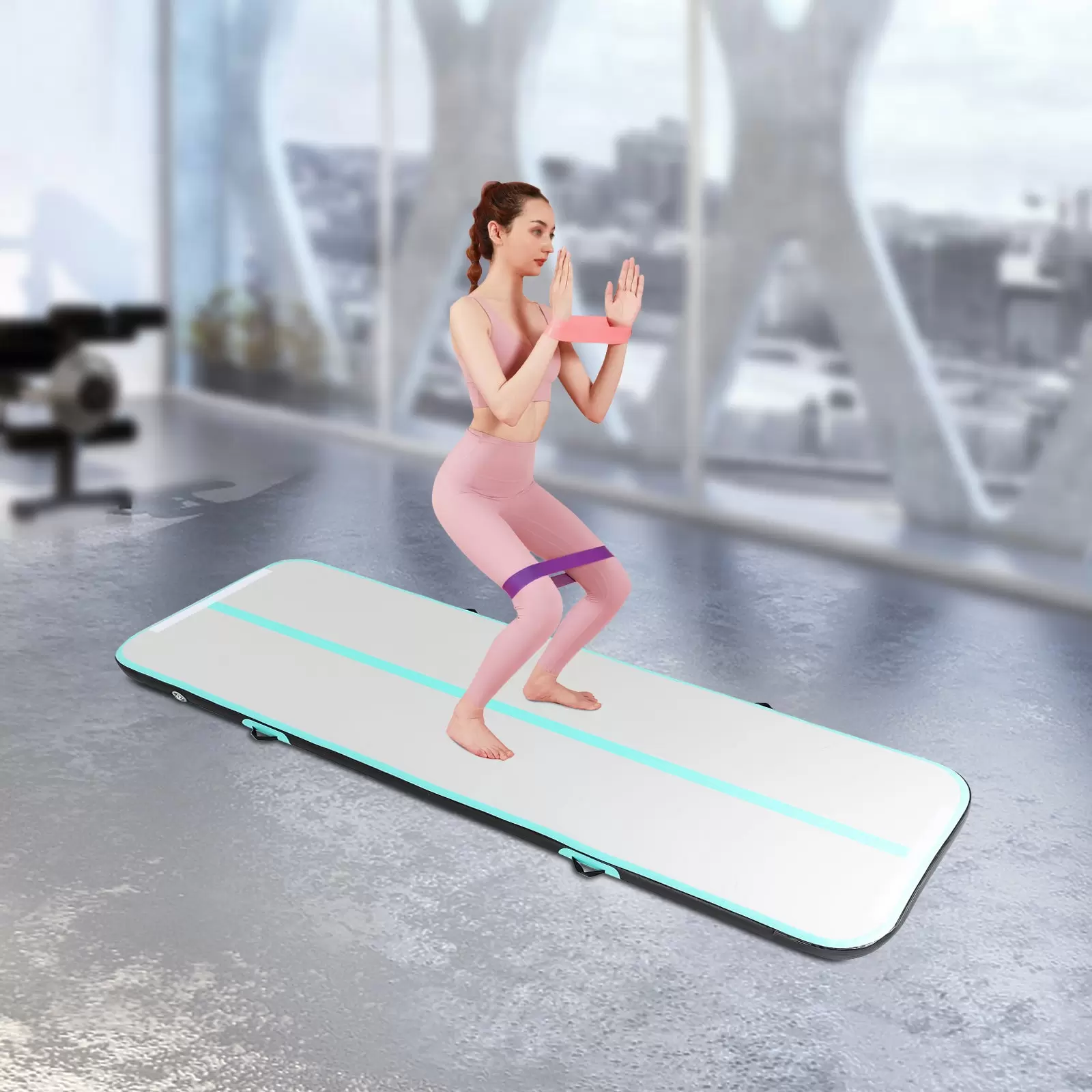 CNCEST 1*3m Turnmatte Aufblasbar Yogamatte Gymnastikmatte Trainingsmatte mit Luftpumpe