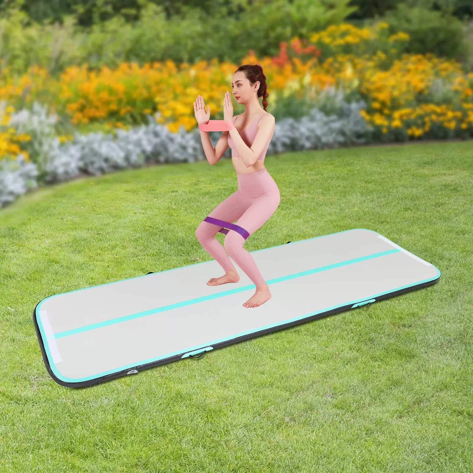 CNCEST 1*3m Turnmatte Aufblasbar Yogamatte Gymnastikmatte Trainingsmatte mit Luftpumpe
