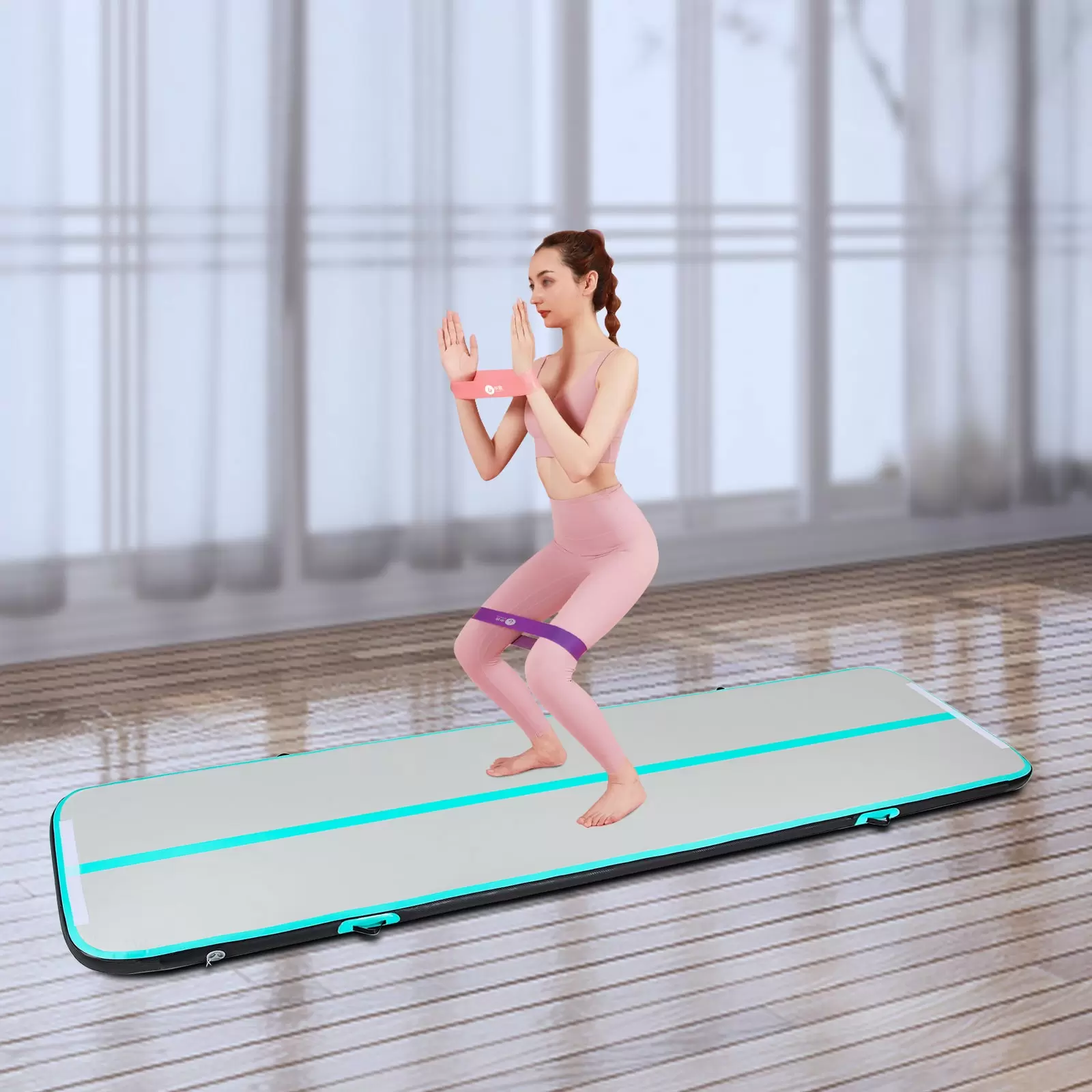 CNCEST 1*4m Aufblasbar Airtrack Gymnastikmatte mit Luftpumpe Trainingsmatte Sportmatte für Yoga