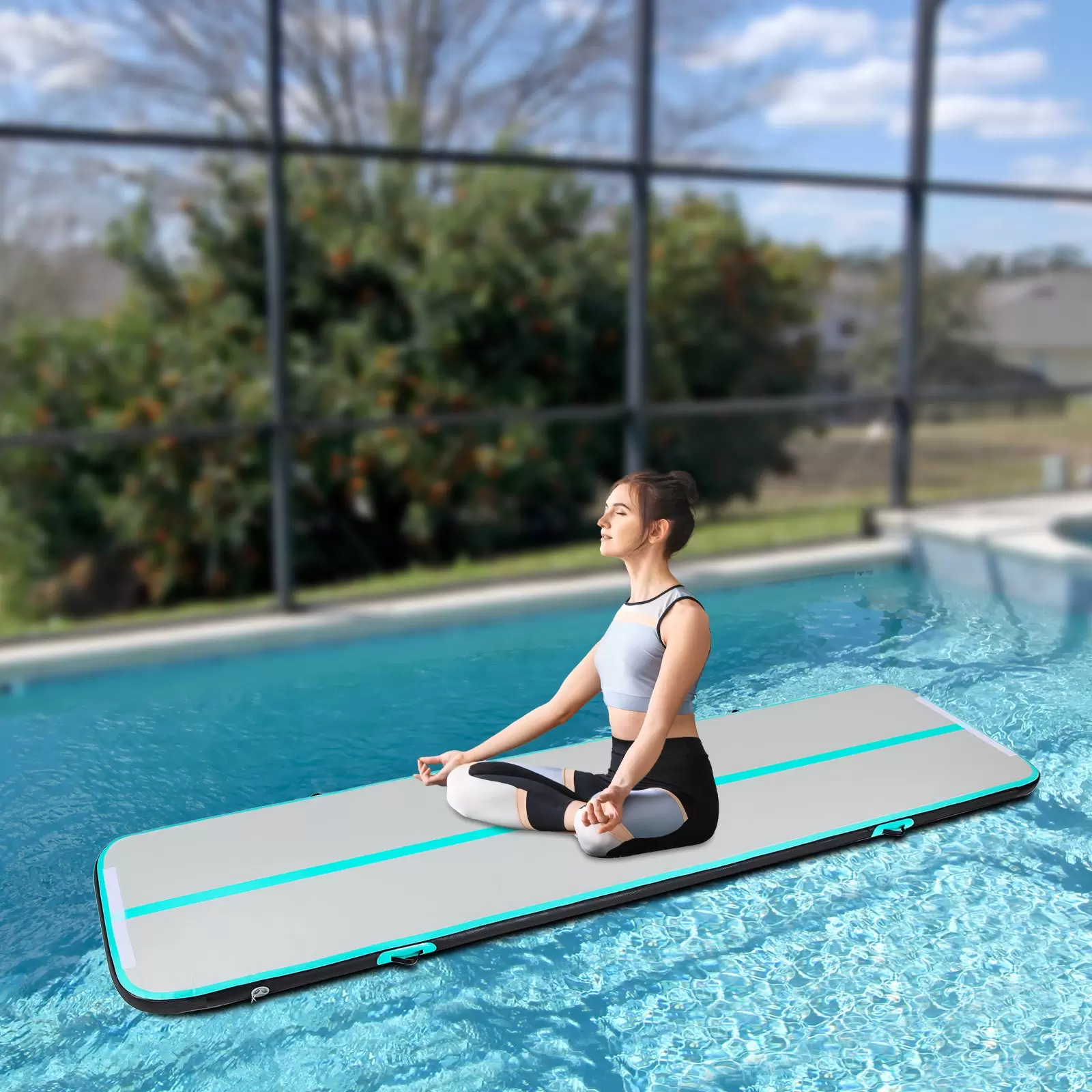 CNCEST 1*4m Aufblasbar Airtrack Gymnastikmatte mit Luftpumpe Trainingsmatte Sportmatte für Yoga