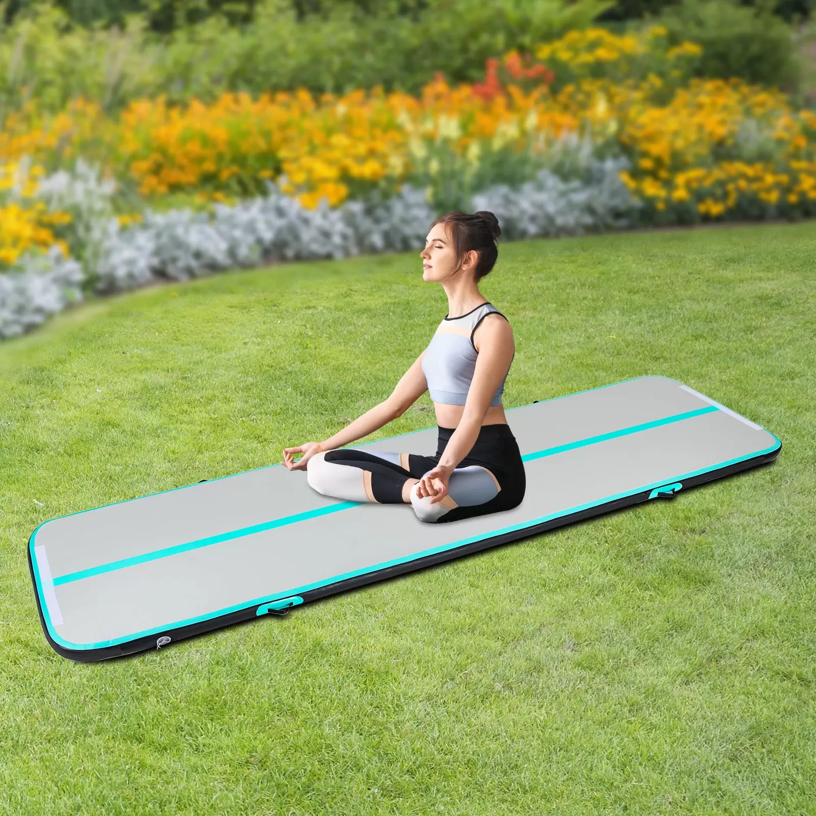 CNCEST 1*4m Aufblasbar Airtrack Gymnastikmatte mit Luftpumpe Trainingsmatte Sportmatte für Yoga