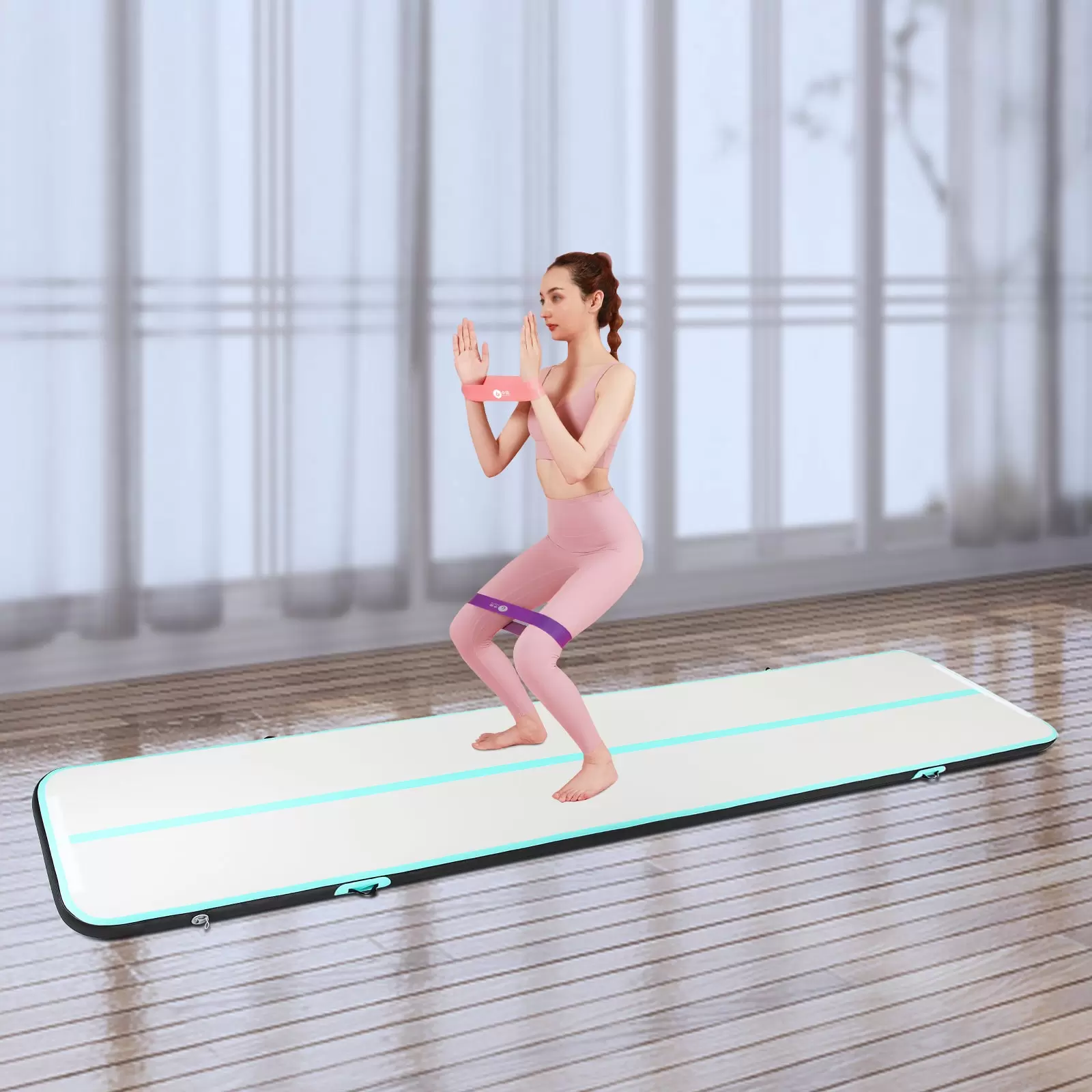 CNCEST 1*5m Gymnastikmatte Tumbling Matte 10CM Aufblasbare  mit Luftpumpe für Zuhause, im Freien, Yoga