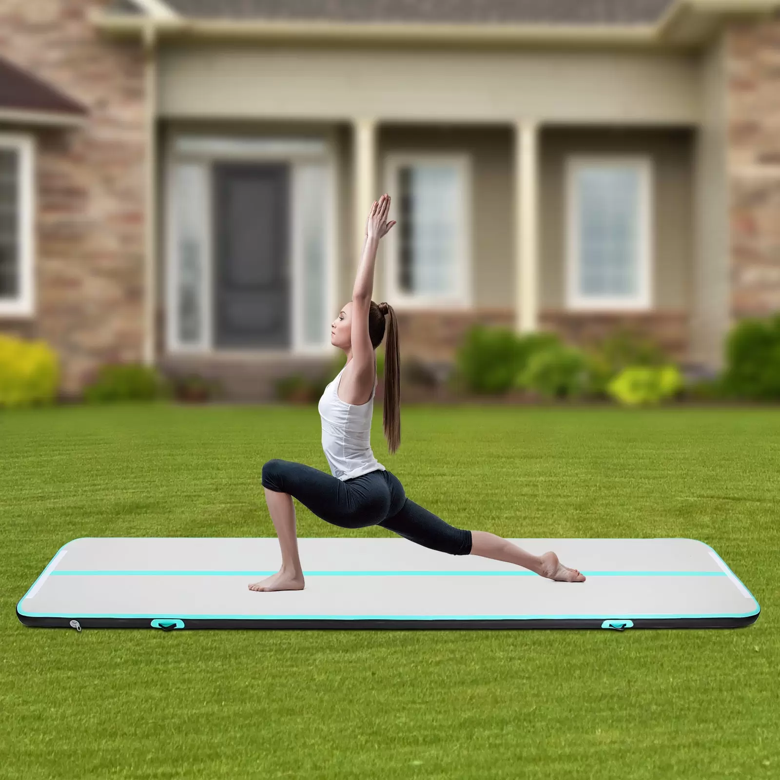 CNCEST 1*5m Gymnastikmatte Tumbling Matte 10CM Aufblasbare  mit Luftpumpe für Zuhause, im Freien, Yoga