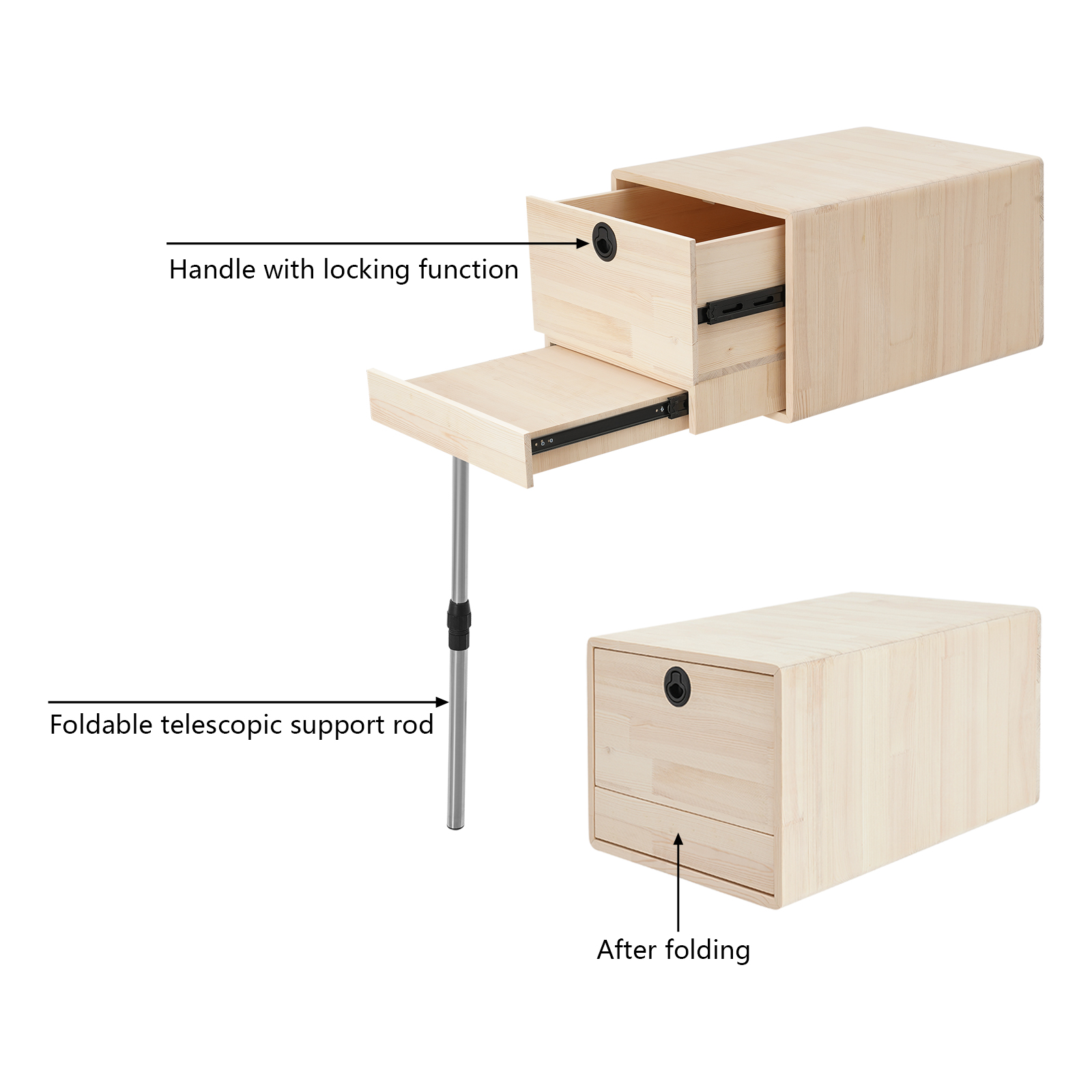 45x60x35cm Camping Table, Picnic Table with Storage Drawer and Adjustable Support Leg, Outdoor Picnic Table