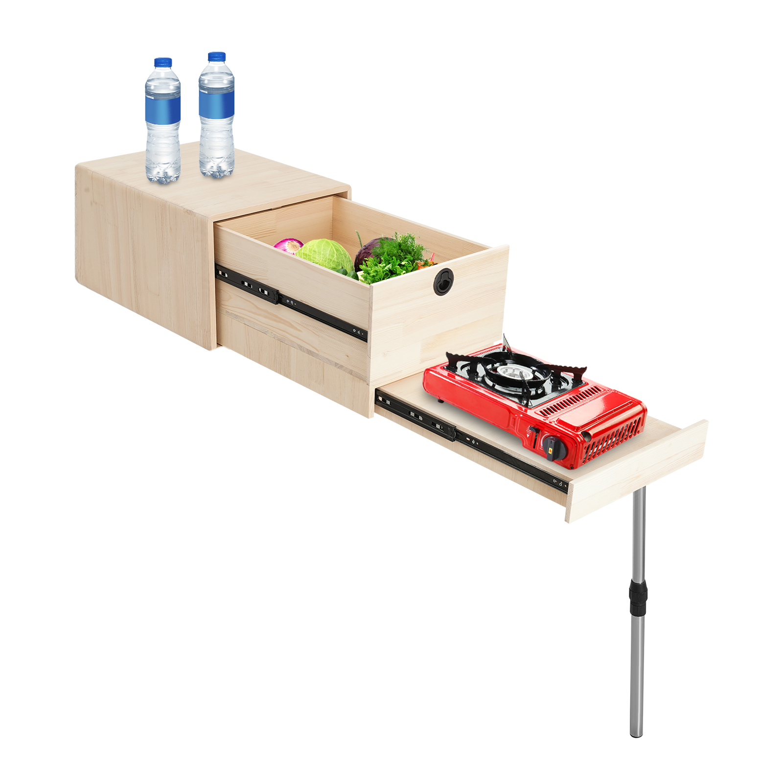 45x60x35cm Camping Table, Picnic Table with Storage Drawer and Adjustable Support Leg, Outdoor Picnic Table