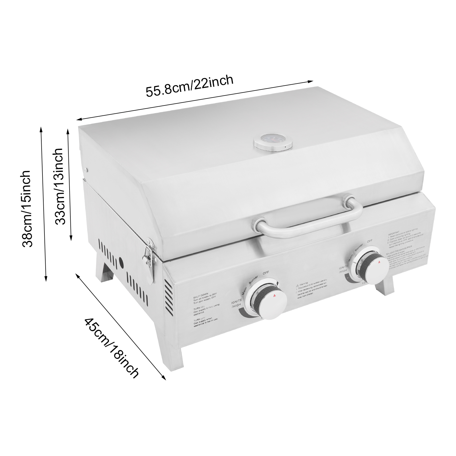 2 Head Stainless Steel Gas Grill, Portable Barbecue Grill, Folding Outdoor Barbecue Grill