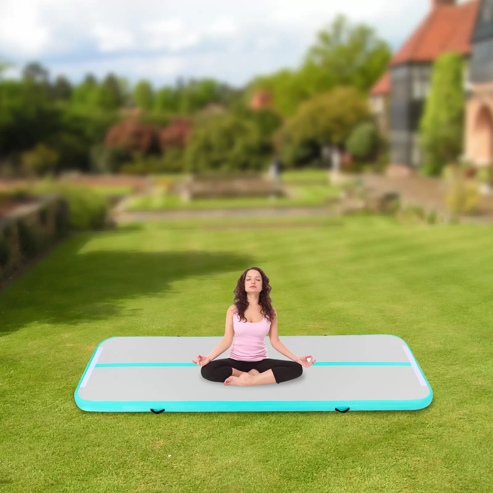 CNCEST Pfefferminzgrün Gymnastikmatte 1*3m Yoga Fitness Matte Wasserdichtes Pvc-Canvas Tumbling Matte Mit Pumpe